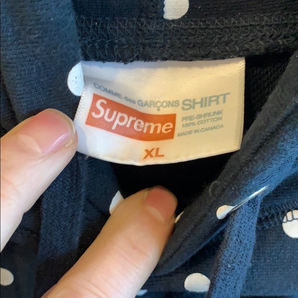 Supreme X CDG Polka Dot Box Logo Hoodie Navy 2012 - Picture 3 of 3
